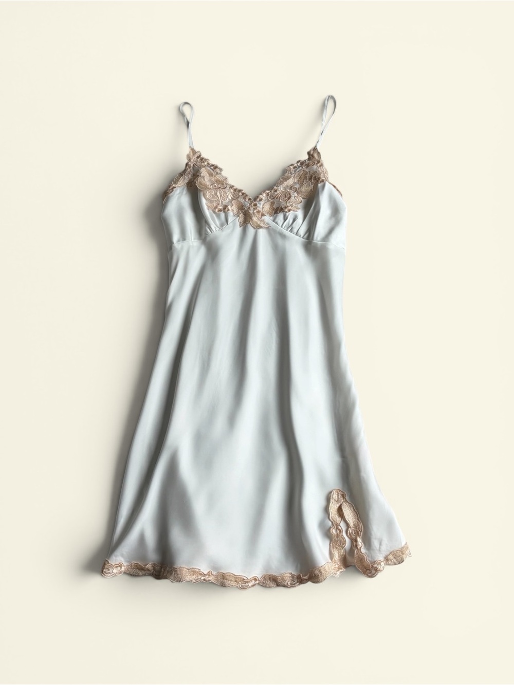 Unbranded White Satin Slip Dress Gold Lace Trim Coquette Romantic Mini Size M
